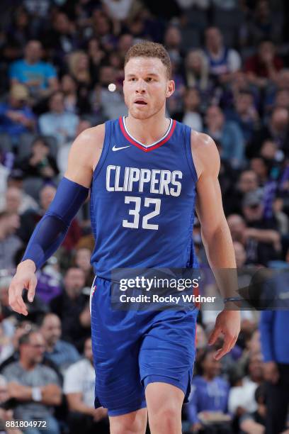 Blake Griffin of the Los Angeles Clippers looks on during the game against the Sacramento Kings on November 25, 2017 at Golden 1 Center in...