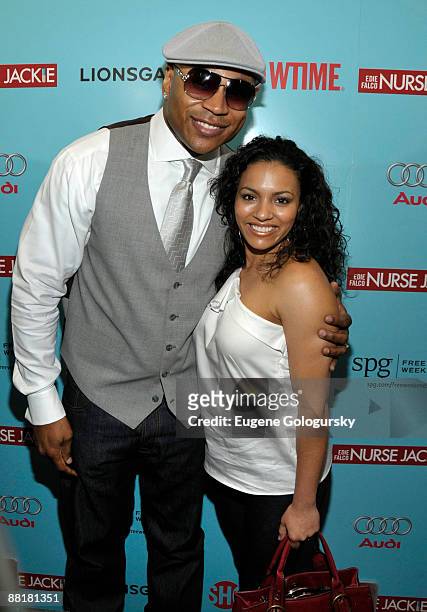 Rapper LL Cool J and actress April Hernandez attend the premiere of "Nurse Jackie" at the Directors Guild Theatre June 2, 2009 in New York City.