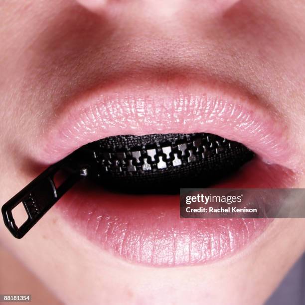 zipper in mouth, close up  - zipper mouth stock pictures, royalty-free photos & images