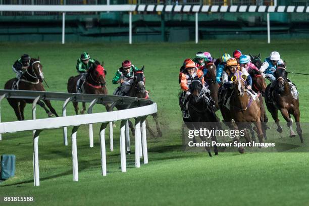 Jockey Chad Schofield riding Numero Uno during the race 2 of Hong Kong Racing at Happy Valley Race Course on November 29, 2017 in Hong Kong, Hong...