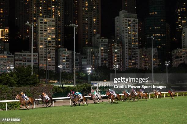 Jockey Chad Schofield riding Numero Uno during the race 2 of Hong Kong Racing at Happy Valley Race Course on November 29, 2017 in Hong Kong, Hong...