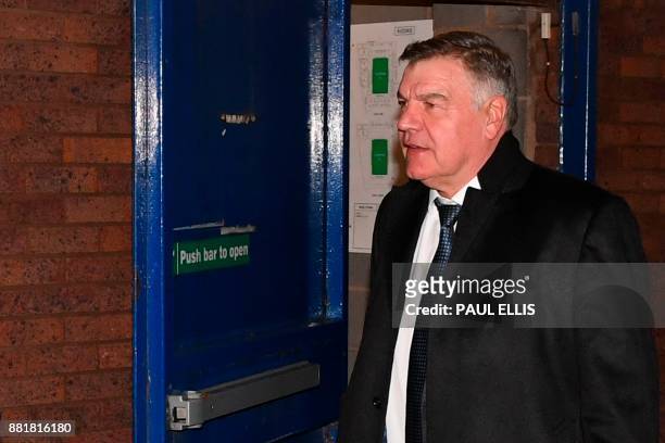English football manager Sam Allardyce arrives at Goodison Park in Liverpool, north west England on November 29, 2017 to attend the English Premier...