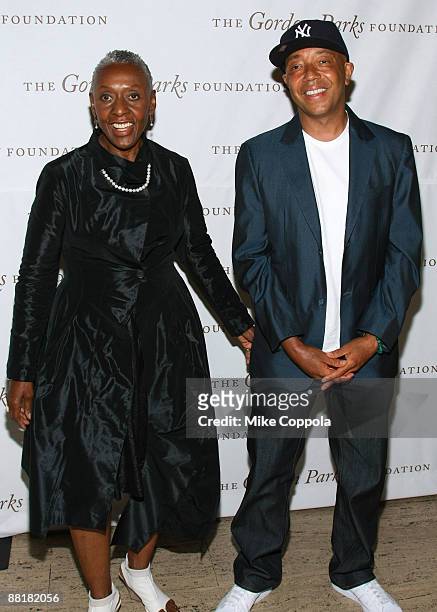 Model Bethann Hardison and record producer Russell Simmons attend the Gordon Parks Foundation's Celebrating Fashion Awards Gala at Gotham Hall June...