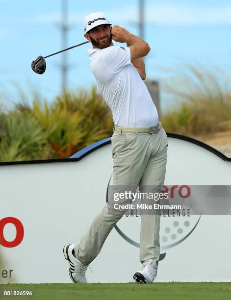 Dustin Johnson of the United States plays during the pro-am prior to the Hero World Challenge at Albany, Bahamas on November 29, 2017 in Nassau,...