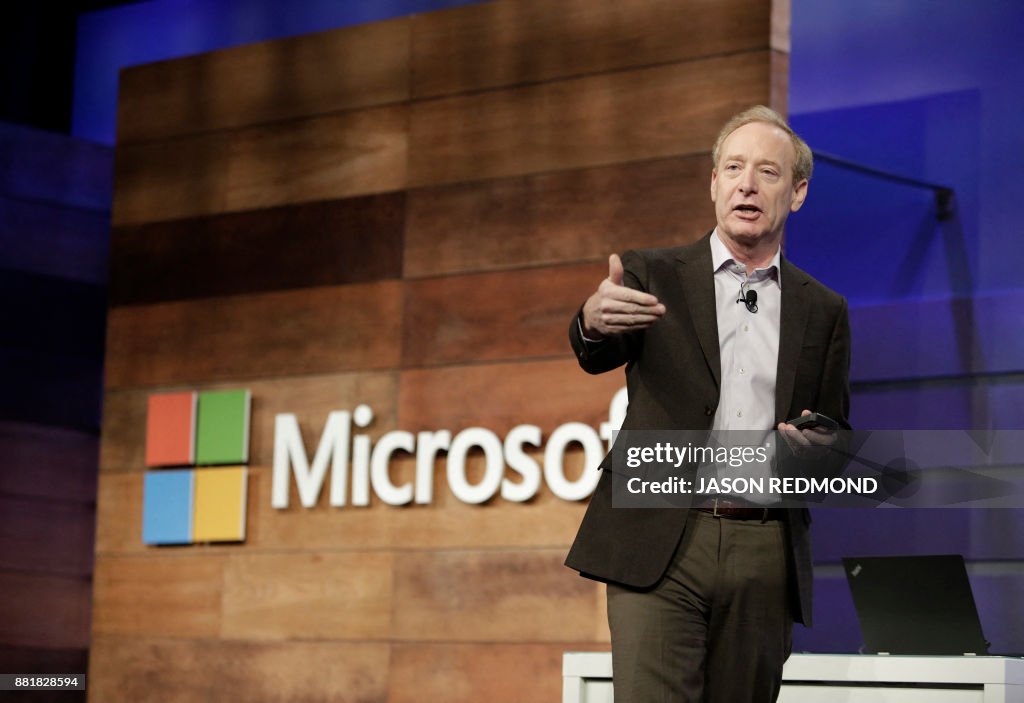 Microsoft President and Chief Legal Officer Brad Smith speaks during