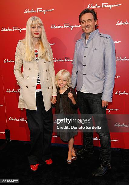 Model Kristy Hume, actor and musician Donovan Leitch and daughter attend the Ferragamo event with Debi Mazar and Adrian Grenier to benefit the...