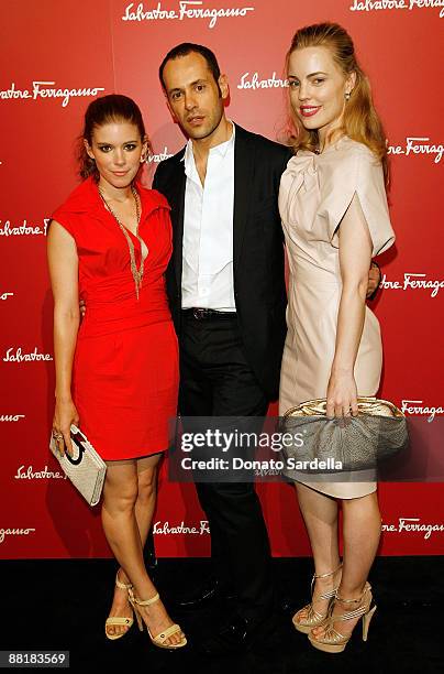 Actress Kate Mara, Ferragamo designer Massimiliano Giornetti and actress Melissa George attend the Ferragamo event with Debi Mazar and Adrian Grenier...