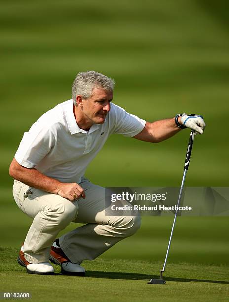 Manchester City Manager Mark Hughes in action during the pro-am for the Celtic Manor Wales Open on the 2010 Course at The Celtic Manor Resort on June...