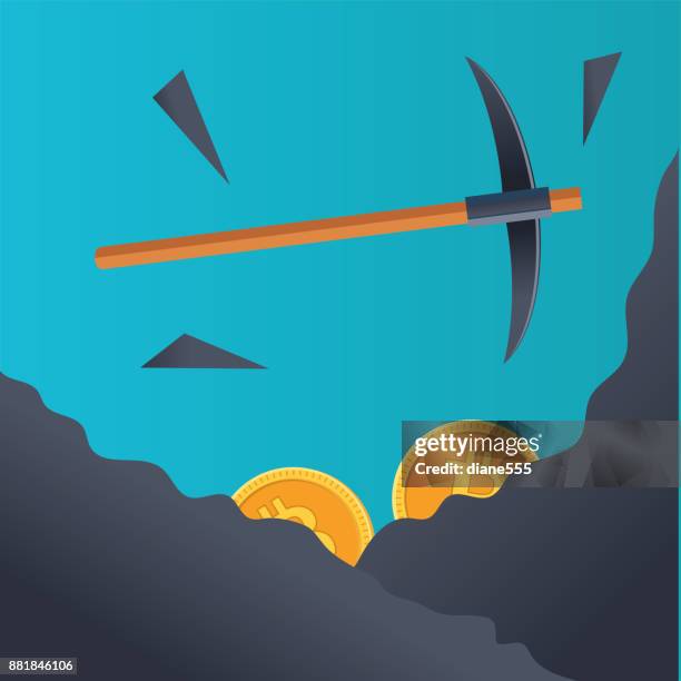 bitcoin cryptocurrency mining - flat design - quarry stock illustrations