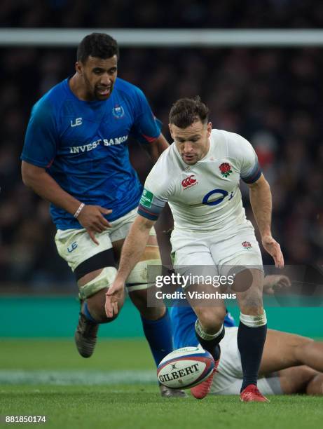 Danny Care of England chases a loose ball during the Old Mutual Wealth Series autumn international match between England and Samoa at Twickenham...