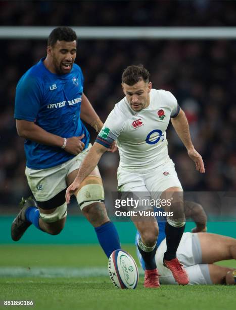 Danny Care of England chases a loose ball during the Old Mutual Wealth Series autumn international match between England and Samoa at Twickenham...