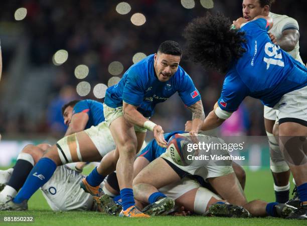 Dwayne Polataivao of Samoa during the Old Mutual Wealth Series autumn international match between England and Samoa at Twickenham Stadium on November...