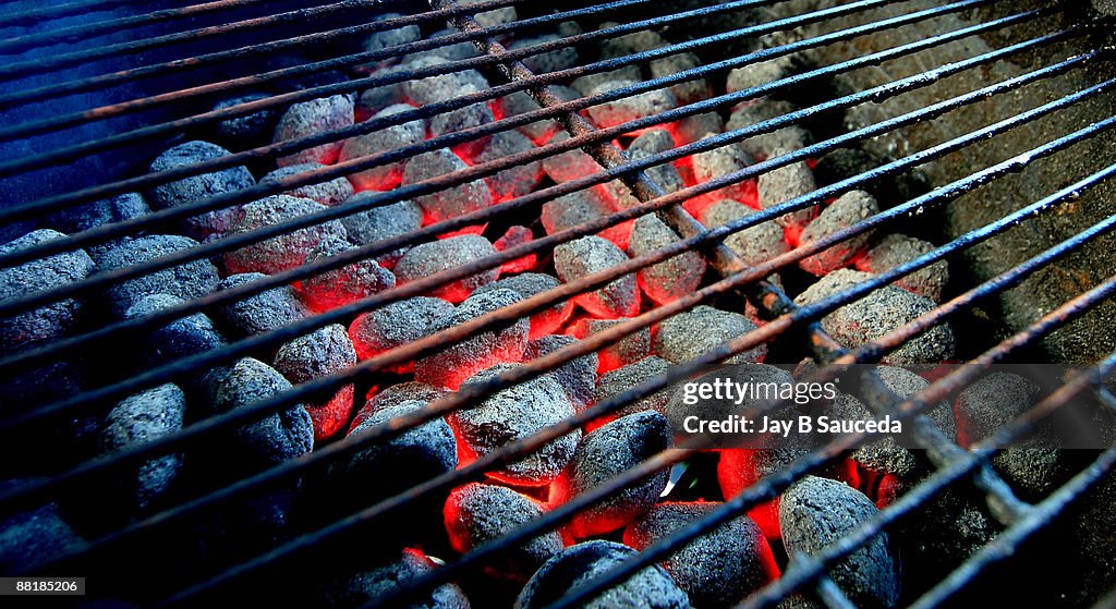 Hot burning charcoal