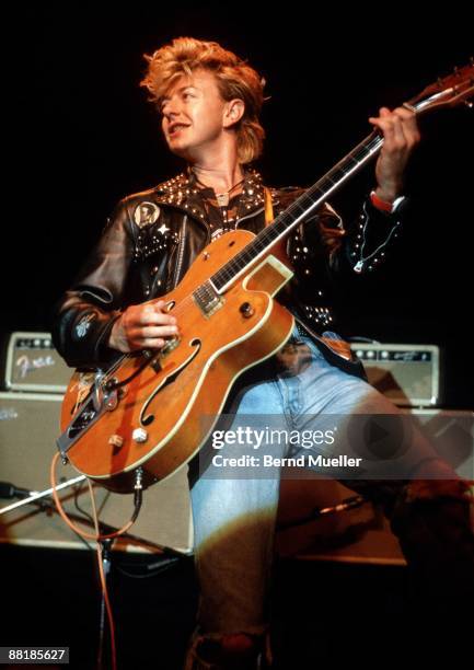 Brian Setzer of the Stray Cats performs on stage at the Theaterfabriek in Munich, Germany in July 1989.