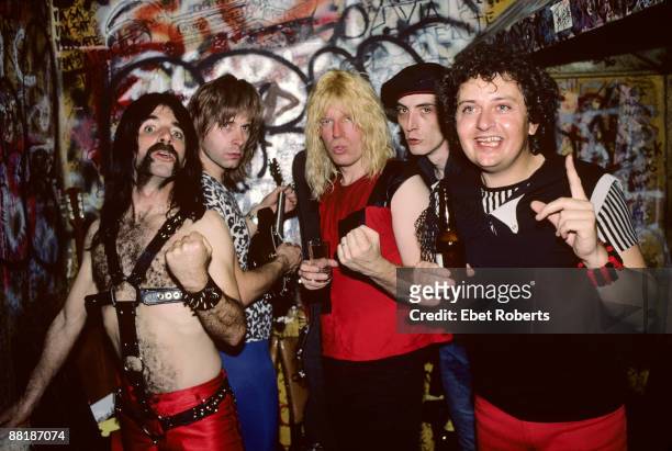 The Rock group Spinal Tap backstage at CBGB's in New York City on May 6, 1984. L-R Derek Smalls Nigel Tufnel David St. Hubbins Keyboard player,...