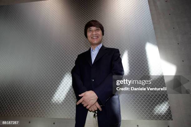 Architect Tadao Ando poses during the press preview at the opening of the new contemporary art centre - Francois Pinault Foundation, at Punta della...