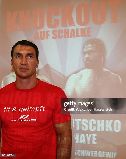 Wladimir Klitschko of Ukraine looks glum during a press conference as he discover the fight with heavyweight rival David Haye of Great Britain is off...