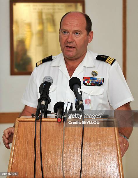 French colonel and commander of the French Air Base in Dakar Laurent Mathou speaks during a press conference on June 3, 2009 at the French Air Base...