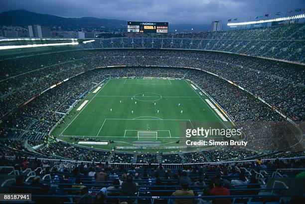 View over Camp Nou stadium, Barcelona during a Spanish league match between FC Barcelona and Real Valladolid, Spain, 21st January 1996.