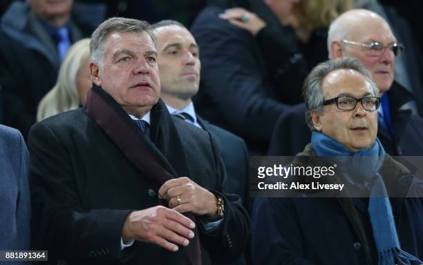 Sam Allardyce and Farhad Moshiri watches the match from the stand during the Premier League match between Everton and West Ham United at Goodison...