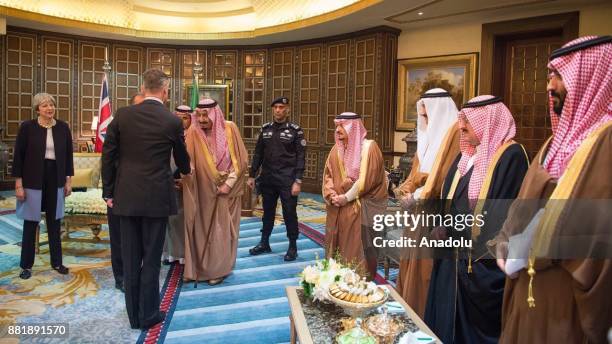 British Prime Minister Theresa May meets with Saudi Arabia's King Salman bin Abdulaziz Al Saud during his official visit at the Al-Yamamah Palace in...