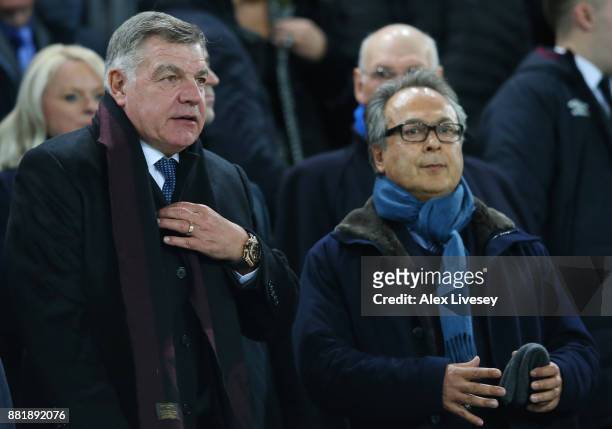 Farhad Moshiri and Sam Sam Allardyce watches the match from the stand during the Premier League match between Everton and West Ham United at Goodison...