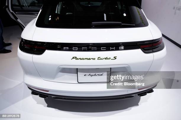 The Porsche Automobil Holding SE Panamera Turbo S e-hybrid vehicle is displayed during AutoMobility LA ahead of the Los Angeles Auto Show in Los...