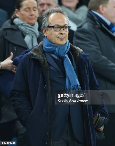 Farhad Moshiri looks on during the Premier League match between Everton and West Ham United at Goodison Park on November 29, 2017 in Liverpool,...