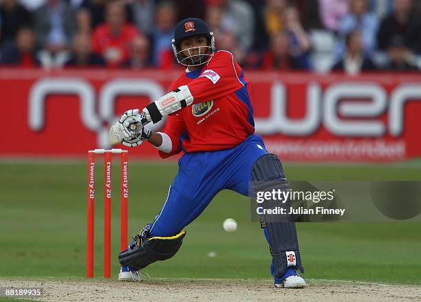 Danish Kaneria of Essex hits out during The Twenty20 Cup match between Essex Eagles and Sussex Sharks at The Ford County Ground on May 3, 2009 in...