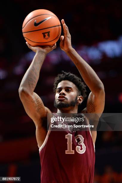 North Carolina Central Eagles Forward Pablo Rivas shoots a free throw during the college basketball game between the North Carolina Central Eagles...