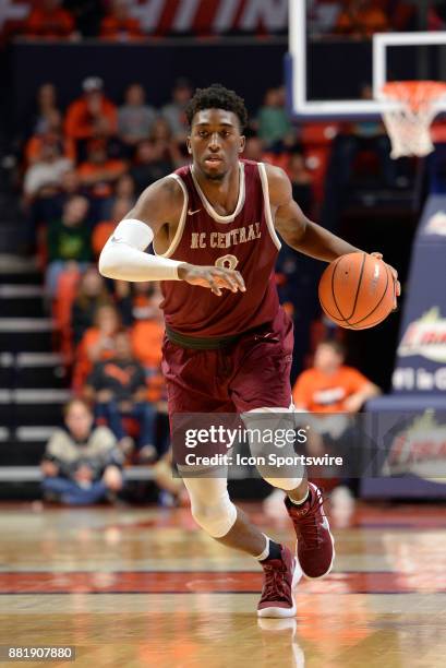 North Carolina Central Eagles Forward Zacarry Douglas bring the ball up the court during the college basketball game between the North Carolina...