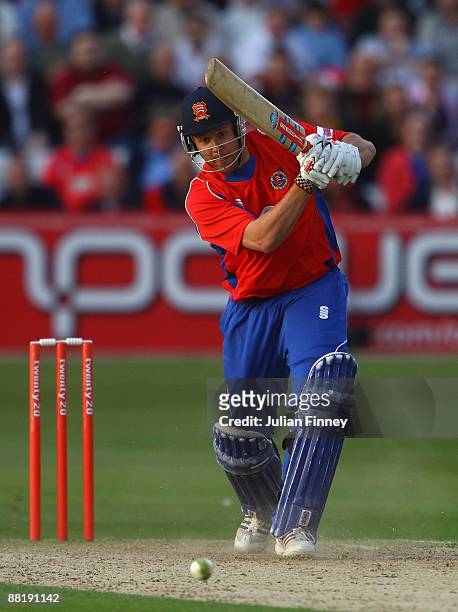 Mark Hardinges of Essex hits out during The Twenty20 Cup match between Essex Eagles and Sussex Sharks at The Ford County Ground on May 3, 2009 in...