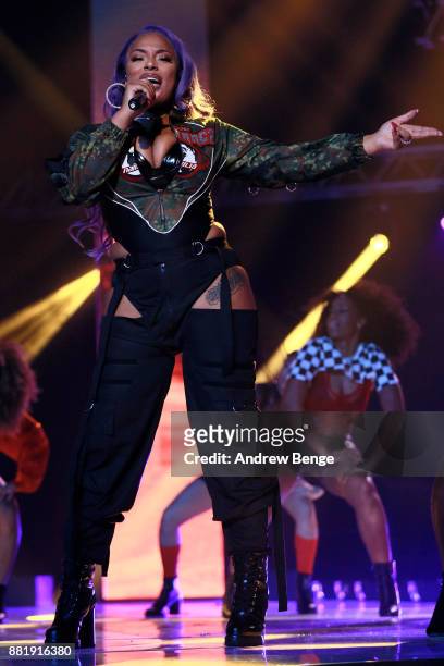 Stefflon Don performs on stage at the MOBO Awards at First Direct Arena Leeds on November 29, 2017 in Leeds, England.