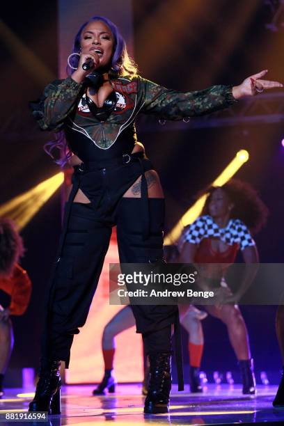 Stefflon Don performs on stage at the MOBO Awards at First Direct Arena Leeds on November 29, 2017 in Leeds, England.