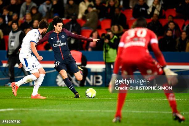 Paris Saint-Germain's Argentinian forward Javier Pastore kicks the ball during the French L1 football match between Paris Saint-Germain and Troyes at...