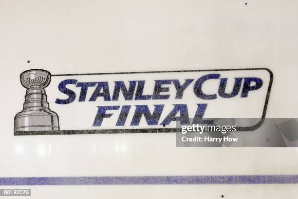 General view of the Stanley Cup Final logo on the ice taken before Game Two of the 2009 Stanley Cup Finals between the Pittsburgh Penguins and the...