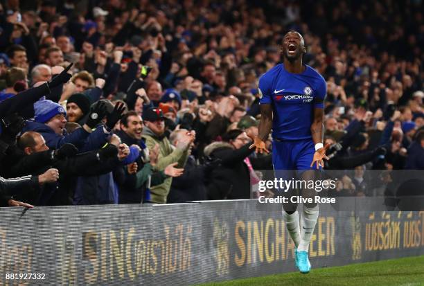 Antonio Rudiger of Chelsea celebrates after scoring his sides first goal during the Premier League match between Chelsea and Swansea City at Stamford...