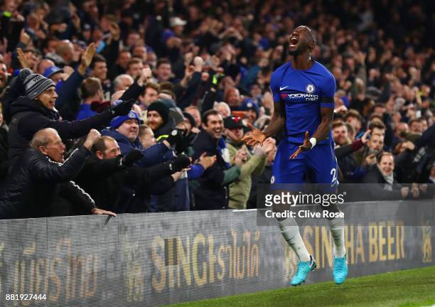 Antonio Rudiger of Chelsea celebrates after scoring his sides first goal during the Premier League match between Chelsea and Swansea City at Stamford...