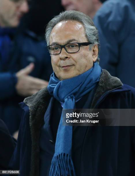 Farhad Moshiri watches the match from the stand during the Premier League match between Everton and West Ham United at Goodison Park on November 29,...
