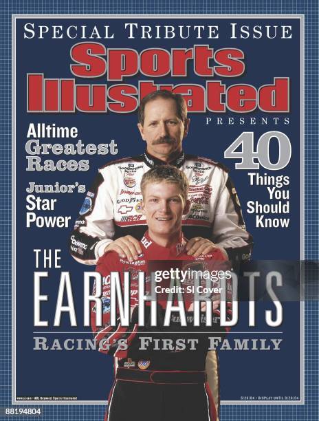 May 26, 2004 Sports Illustrated via Getty Images Cover: Auto Racing: NASCAR: Portrait of Dale Earnhardt Sr. And Dale Earnhardt Jr. During photo...