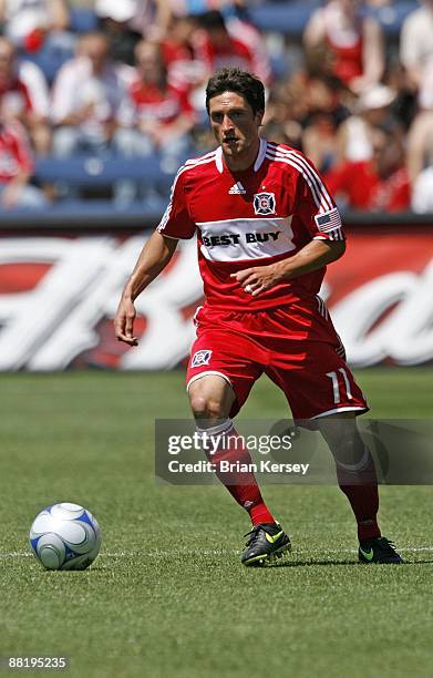 John Thorrington of the Chicago Fire moves the ball during he first half against FC Dallas at Toyota Park on May 31, 2009 in Bridgeview, Illinois. FC...