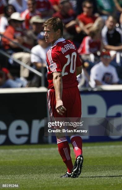 Brian McBride of the Chicago Fire stands on the field during the first half against FC Dallas at Toyota Park on May 31, 2009 in Bridgeview, Illinois....