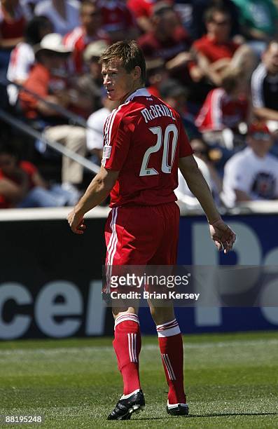 Brian McBride of the Chicago Fire stands on the field during the first half against FC Dallas at Toyota Park on May 31, 2009 in Bridgeview, Illinois....