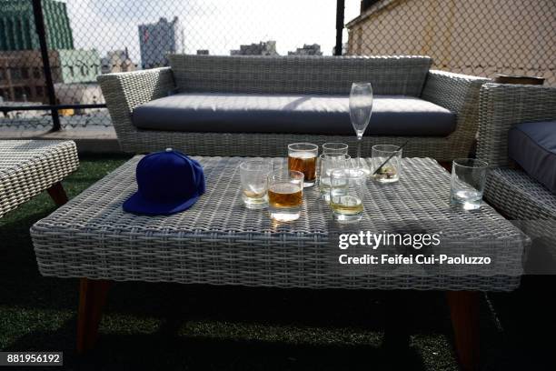 outside table and chair - day after party stock-fotos und bilder