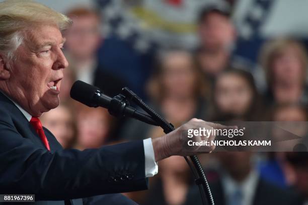 President Donald Trump speaks about taxes at the St. Charles, Missouri, Convention Center on November 29, 2017.