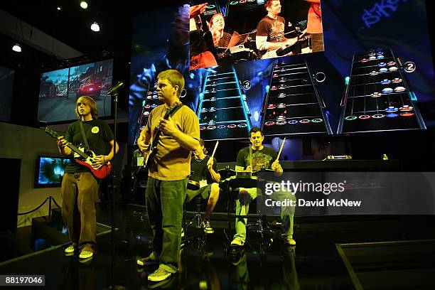 The Guitar Hero 5 game is demonstrated at the Activision exhibit at the 2009 E3 Expo on June 3, 2009 in Los Angeles, California. The 2009 E3 Expo...