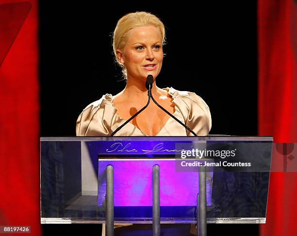 Actress Amy Poehler on stage during the 34th Annual AWRT Gracie Awards Gala at The New York Marriott Marquis on June 3, 2009 in New York City.