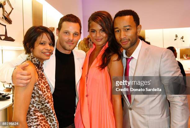 Keisha Chambers,actor Justin Chambers Christine Teigen and musician John Legend attend the Ferragamo event with Debi Mazar and Adrian Grenier to...