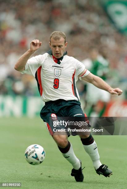 Alan Shearer of England in action during an International Friendly between England and Saudi Arabia at Wembley Stadium on May 23, 1998 in London,...