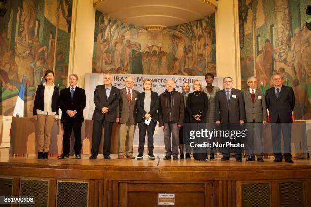 Florence Berthout, Bernard Kouchner, Rama Yade, Sid Ahmed Ghozali, Ingrid Betancourt pose during the initiative of the Committee for the Support of...